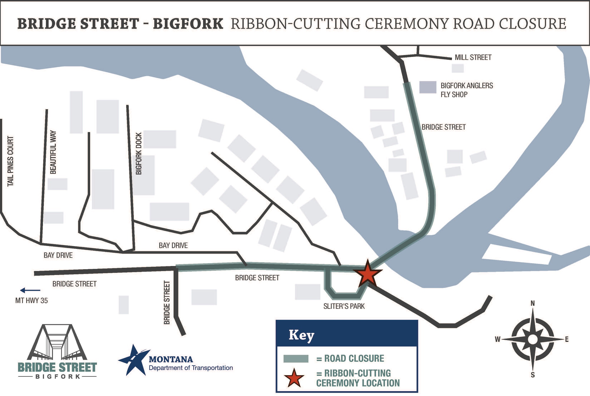 Bridge Street - Bigfork ribbon cutting ceremony road closure map