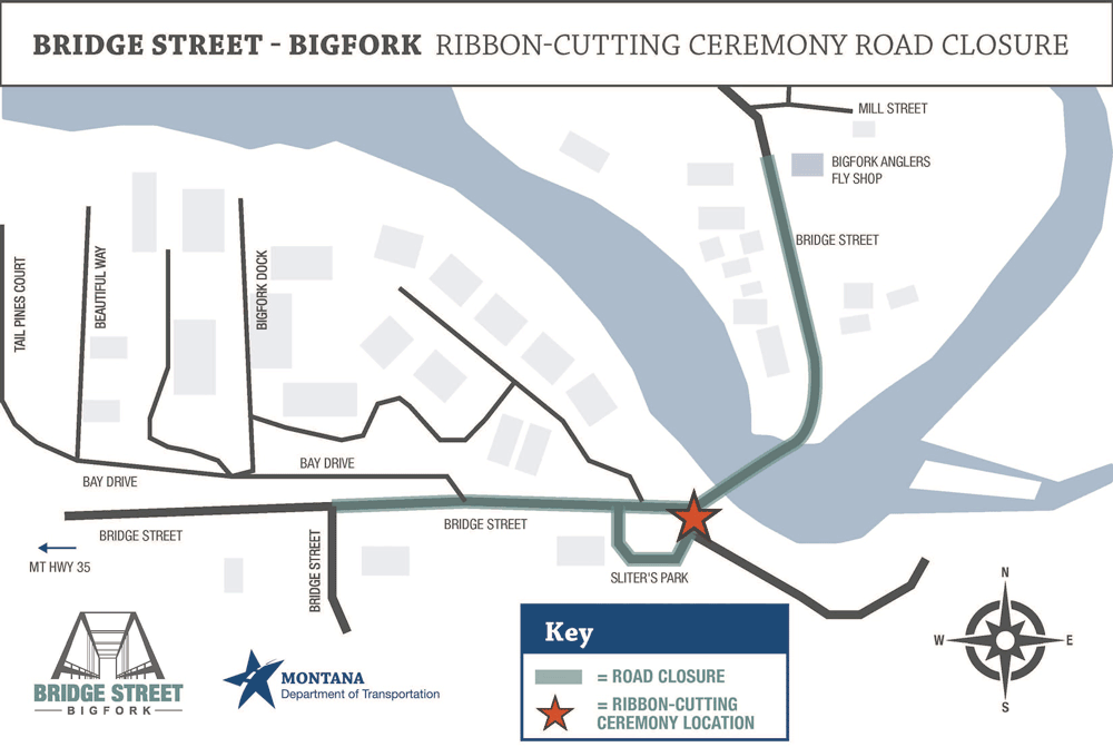 Bridge Street - Bigfork ribbon cutting ceremony road closure map