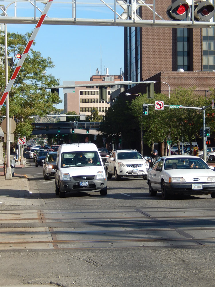 27th Street with Railroad Crossing Lights and Gate