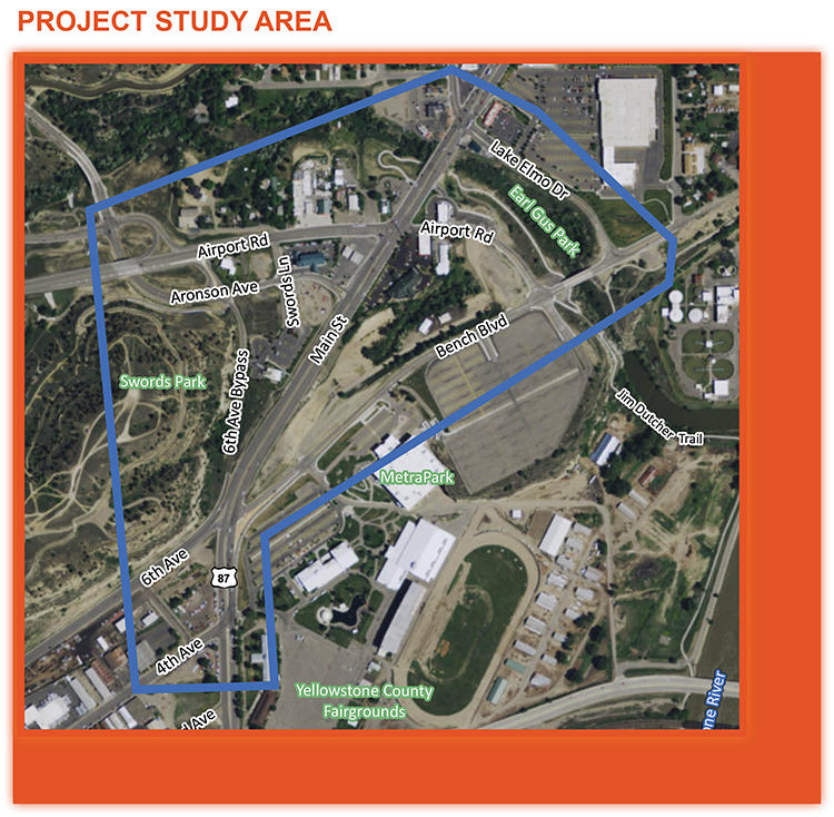 Billings Airport Road & Main Street project study area