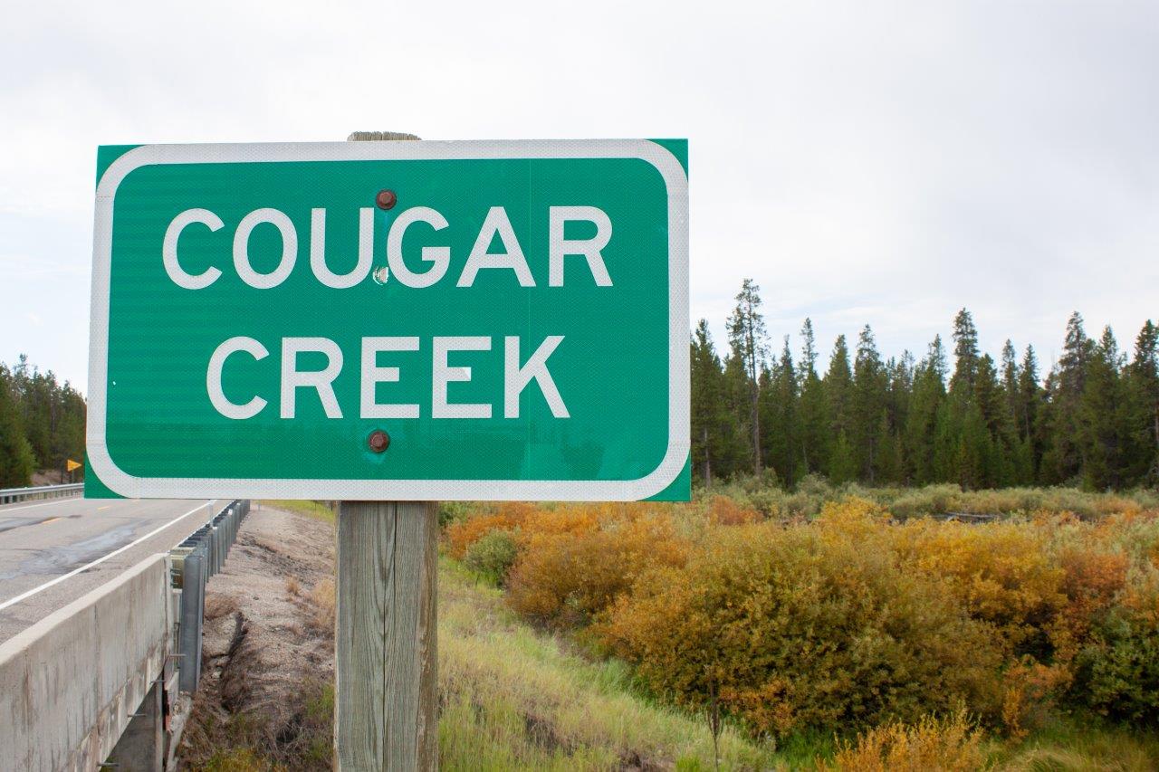 Cougar Creek Sign on US 191 at the bridge over Cougar Creek