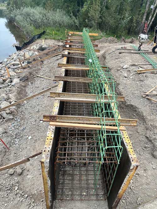 The rebar cage and forms for the concrete cap on the north side of the river.