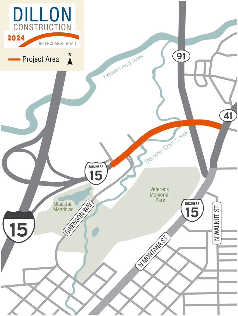 Project area map for the North Interchange Road project