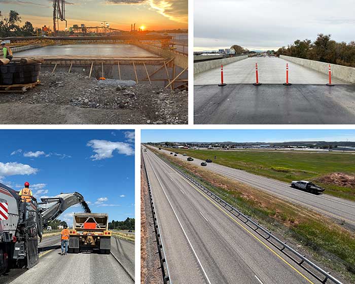 South 56th Street bridge reconstruction before (top left) and after (top right) construction. Resurfacing work on I-90 before (bottom left) and after (bottom right) completion.