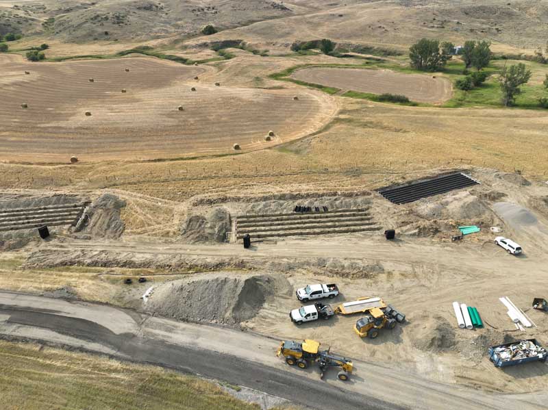 Aerial view of one of the site’s wastewater system and reverse osmosis drain fields. (Dick Anderson Construction/Tyler Hansen)