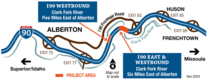 I 90 Bridges East of Alberton project location map