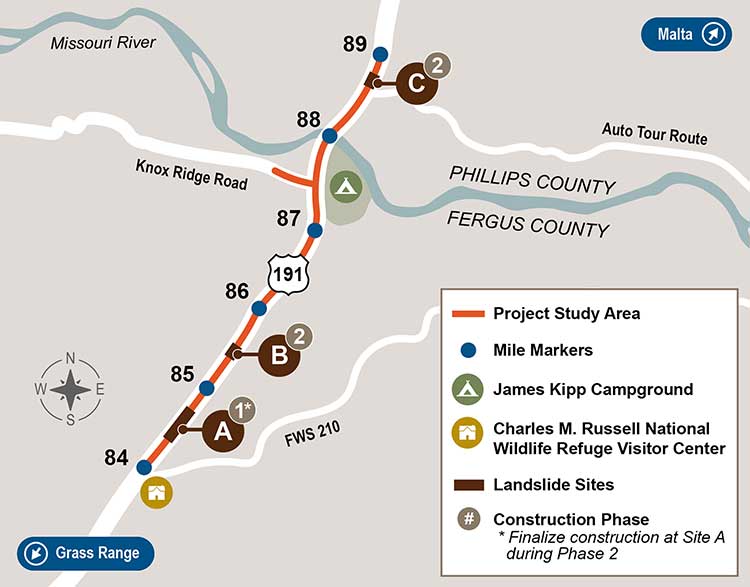 US 191 – Mobridge Slide Repairs map