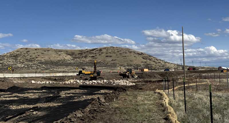 Construction on the new bridge at Briggs Coulee (pictured: Briggs Coulee; bridge #6005) – April 2025