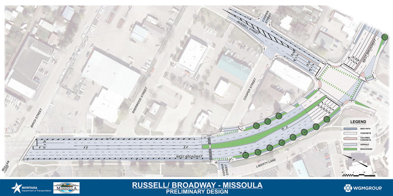 Broadway Street design from Mullan Road to Russell Street.