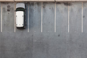 lone van in parking lot