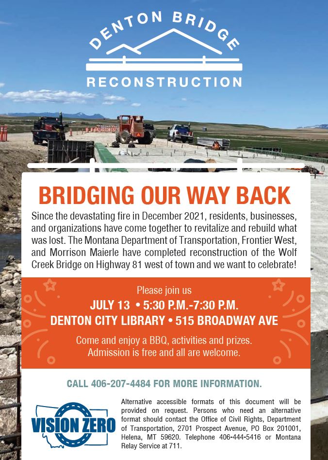 invitation to the Denton Bridge Reconstruction Celebration on July 13th in Denton
