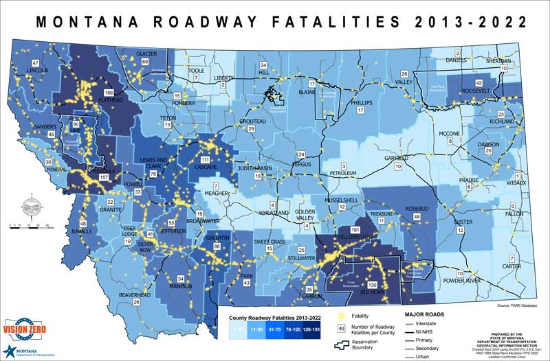 Montana Roadway Fatalities map