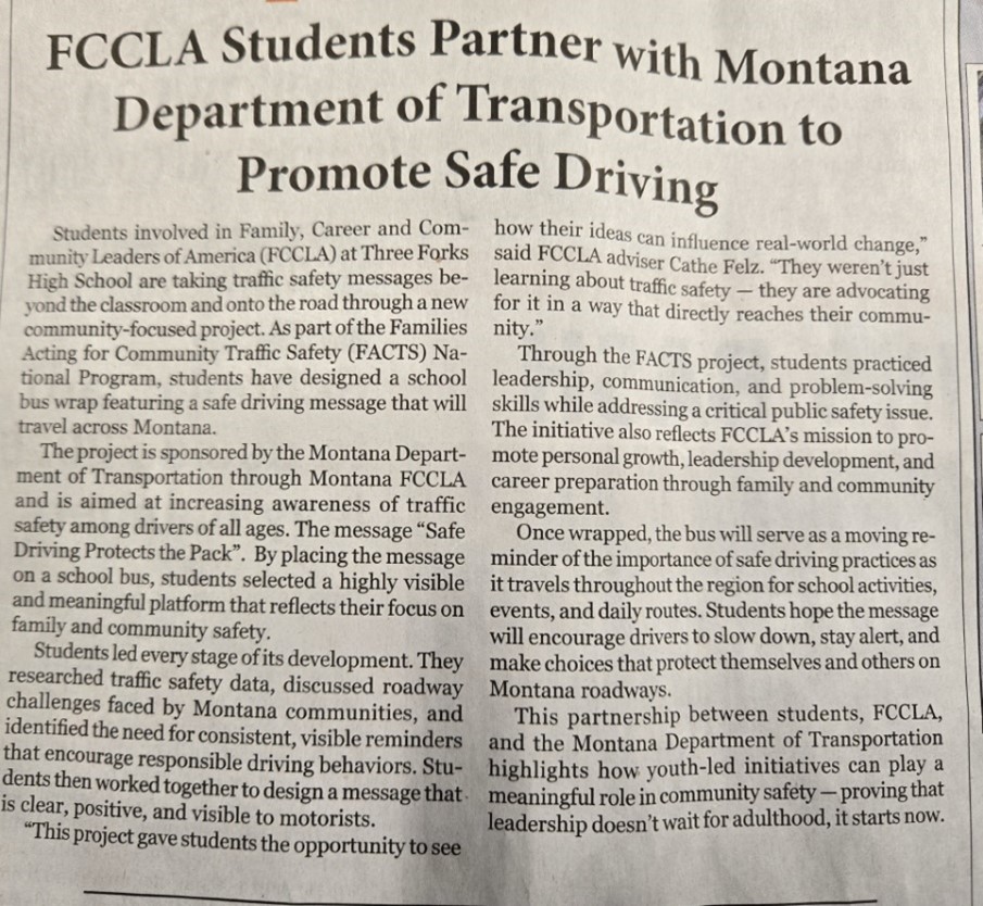 article describing the FCCLA and MDT partnership for promoting safe driving